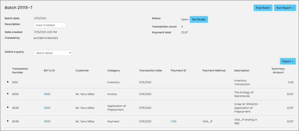 Showing the transactions created after the product has shipped and invoiced